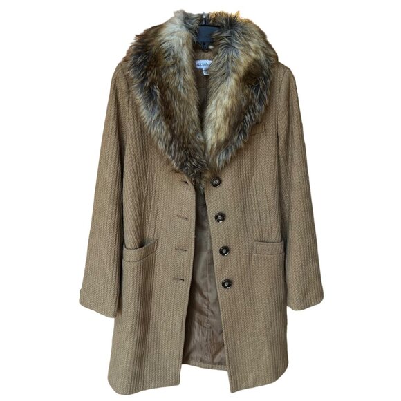 Liz Claiborne Womens Coat Wool Blend Faux Fur Detach Collar Cable Pattern‎ Sz M - Picture 2 of 14